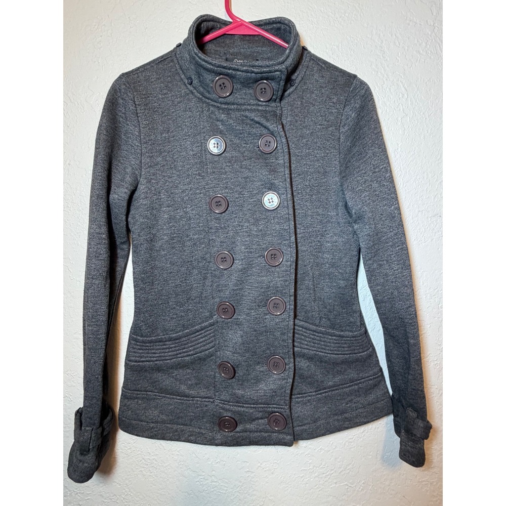 Papaya Womens Gray Double Breasted Knit Pea Coat Jacket Funnel Neck M WL 888